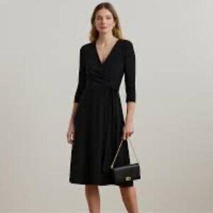 Ralph Lauren Black Ruched Jersey Dress-Size 10